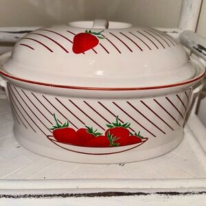 Mikasa White Casserole Dish with Strawberry Design